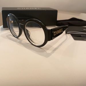 Authentic Chanel Black and Gold Round Glasses